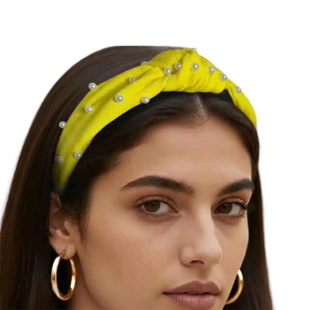 New Women Headband Hair Accessories Solid Pearls Center Knot